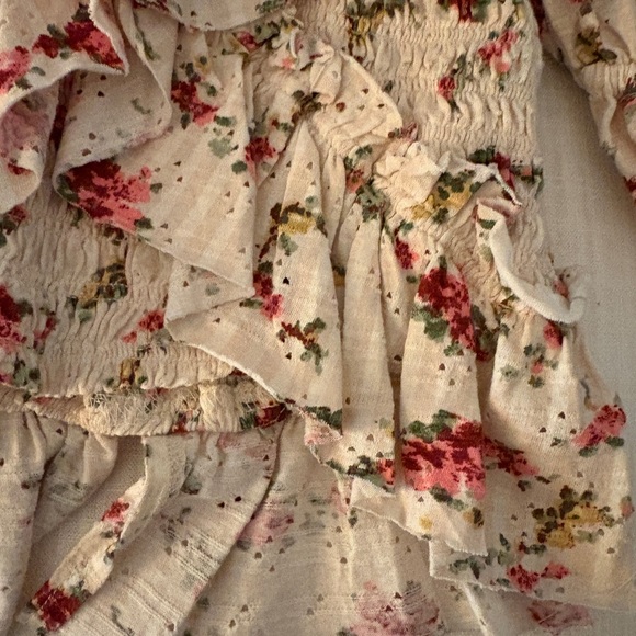 Free People Cream Floral Ruffle Blouse - Picture 3 of 6
